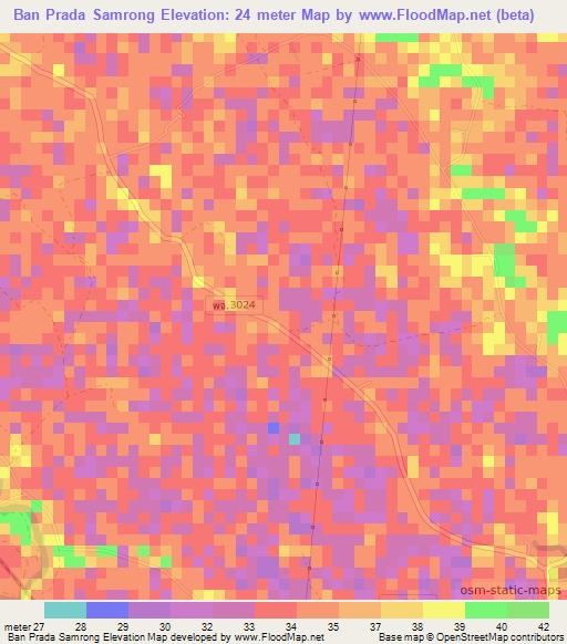 Ban Prada Samrong,Thailand Elevation Map