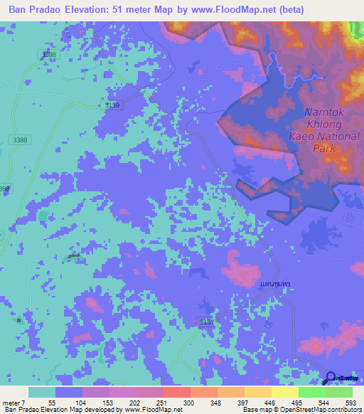 Ban Pradao,Thailand Elevation Map