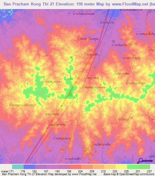 Ban Pracham Kong Thi 21,Thailand Elevation Map