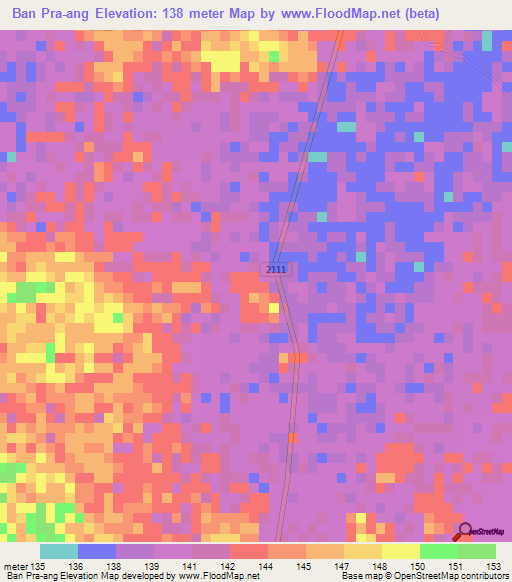 Ban Pra-ang,Thailand Elevation Map