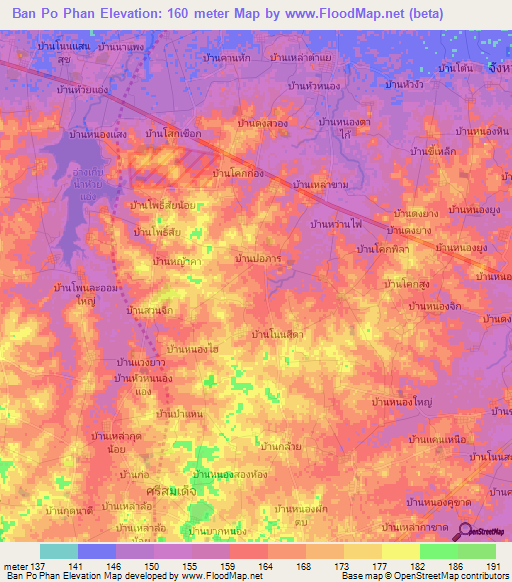 Ban Po Phan,Thailand Elevation Map