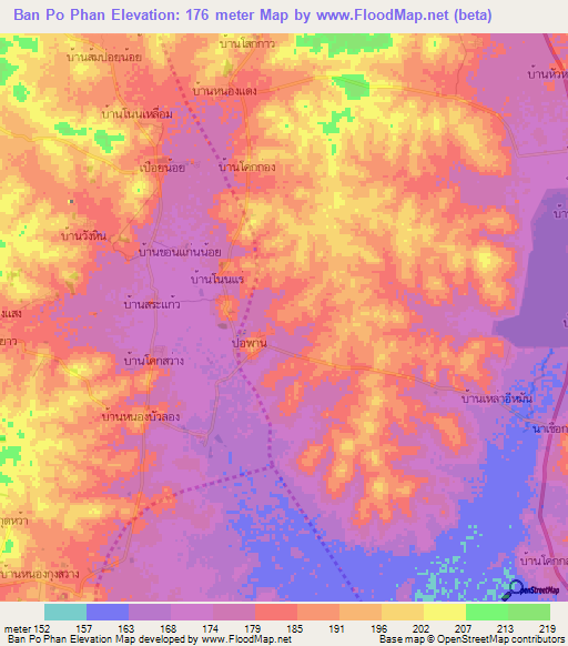 Ban Po Phan,Thailand Elevation Map