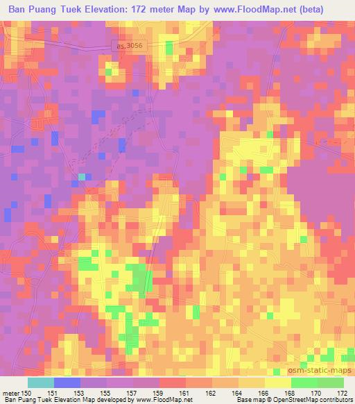 Ban Puang Tuek,Thailand Elevation Map