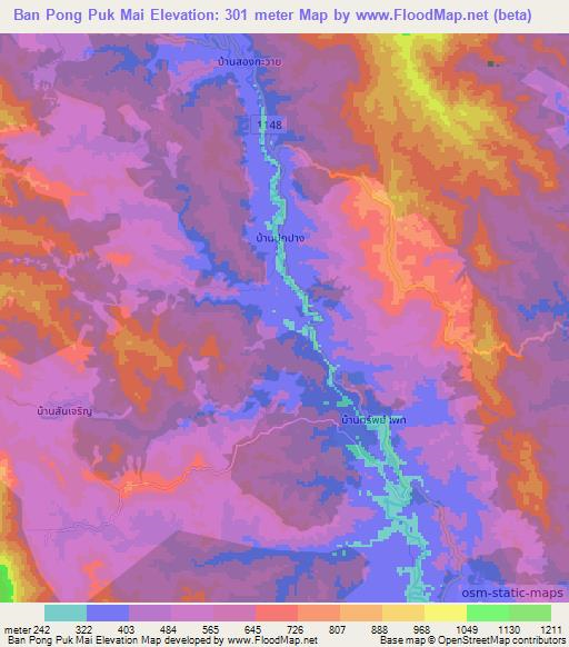 Ban Pong Puk Mai,Thailand Elevation Map