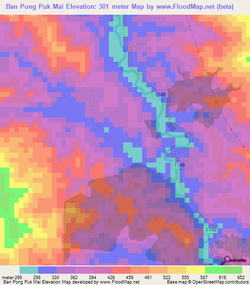 Ban Pong Puk Mai,Thailand Elevation Map