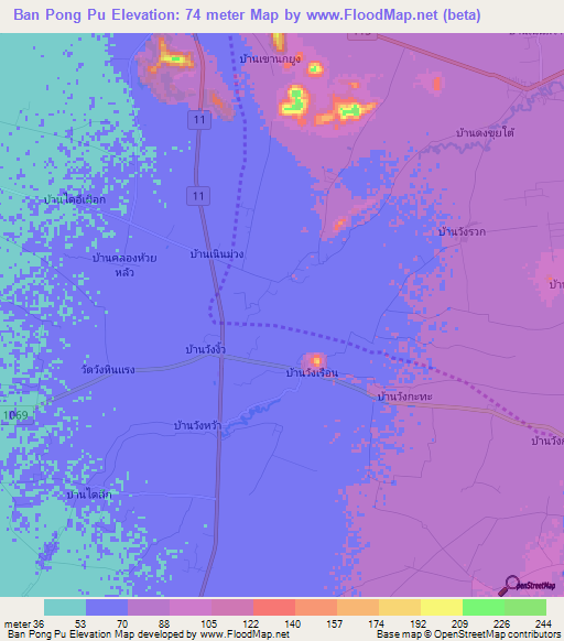 Ban Pong Pu,Thailand Elevation Map