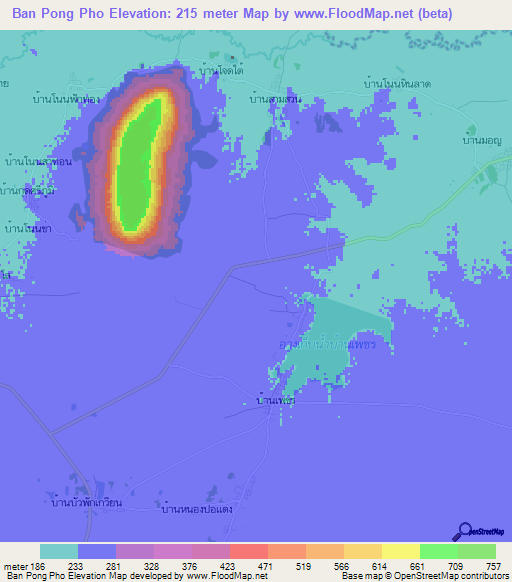 Ban Pong Pho,Thailand Elevation Map