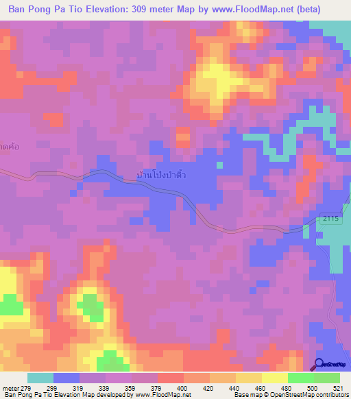Ban Pong Pa Tio,Thailand Elevation Map