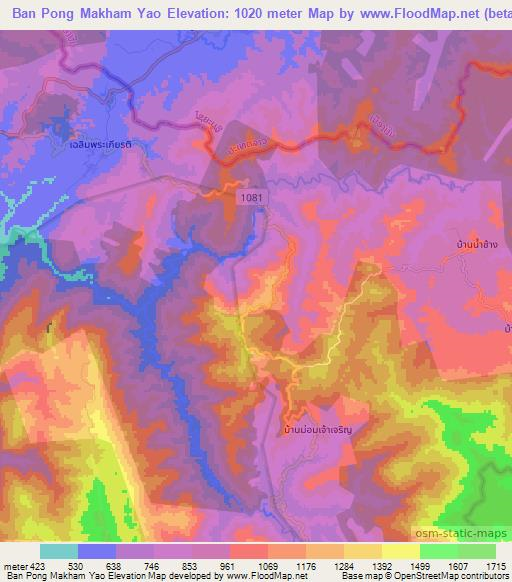 Ban Pong Makham Yao,Thailand Elevation Map