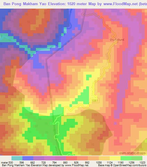 Ban Pong Makham Yao,Thailand Elevation Map