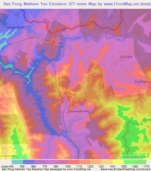 Ban Pong Makham Yao,Thailand Elevation Map