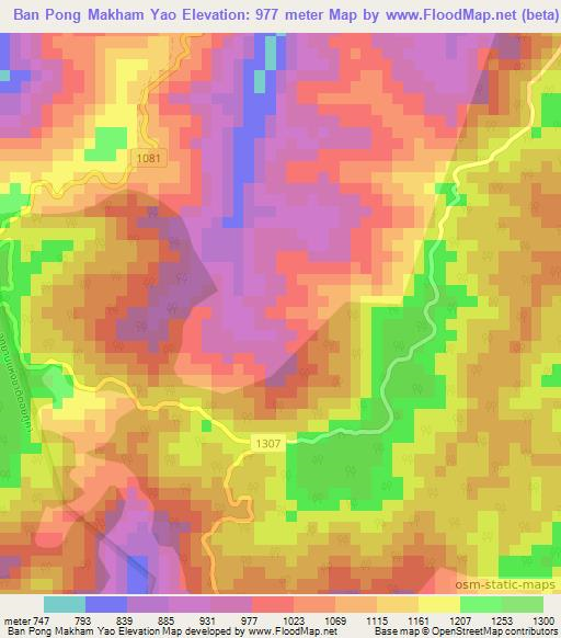Ban Pong Makham Yao,Thailand Elevation Map