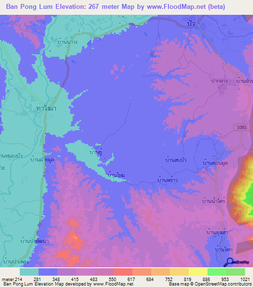 Ban Pong Lum,Thailand Elevation Map