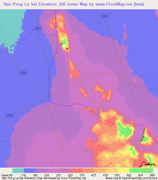 Ban Pong La Sat,Thailand Elevation Map