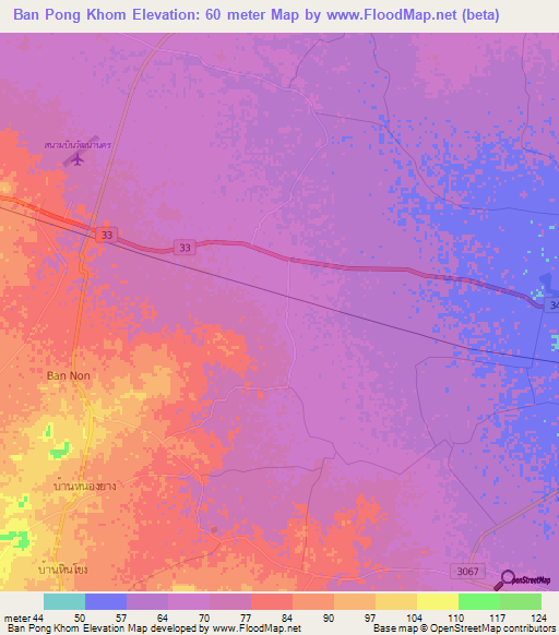 Ban Pong Khom,Thailand Elevation Map