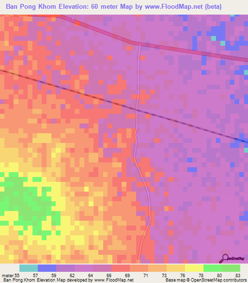 Ban Pong Khom,Thailand Elevation Map