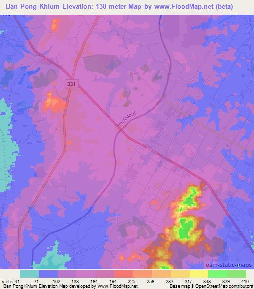 Ban Pong Khlum,Thailand Elevation Map