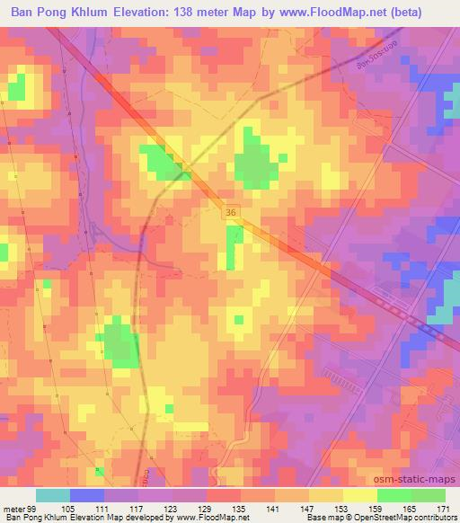 Ban Pong Khlum,Thailand Elevation Map