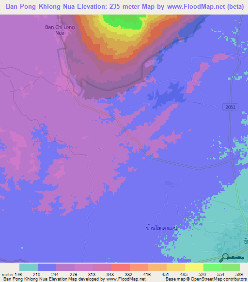 Ban Pong Khlong Nua,Thailand Elevation Map