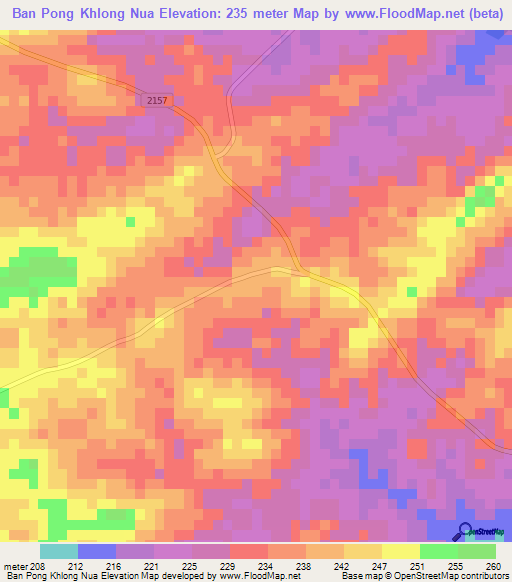 Ban Pong Khlong Nua,Thailand Elevation Map