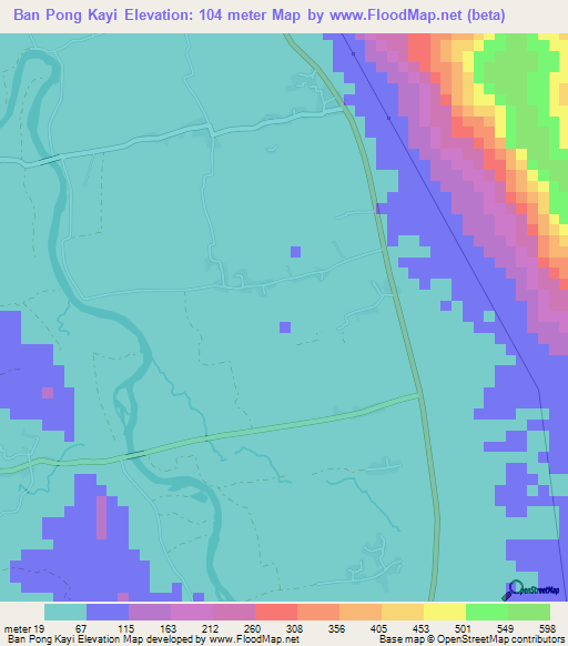 Ban Pong Kayi,Thailand Elevation Map
