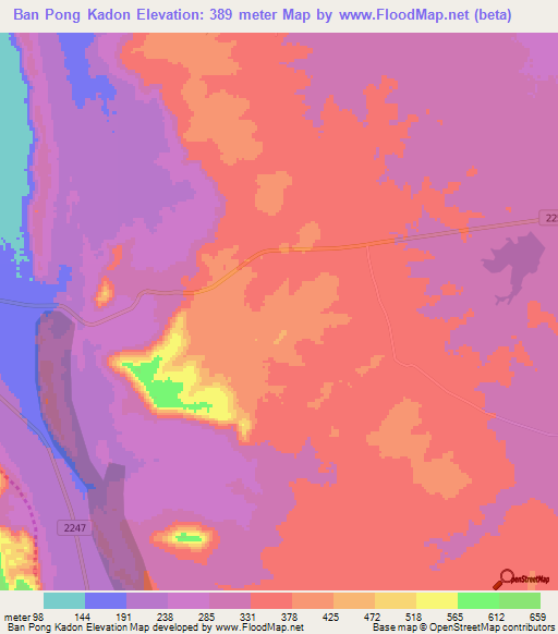 Ban Pong Kadon,Thailand Elevation Map