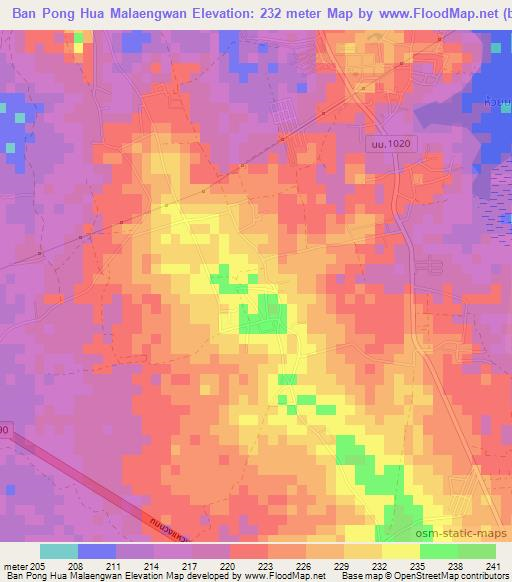 Ban Pong Hua Malaengwan,Thailand Elevation Map