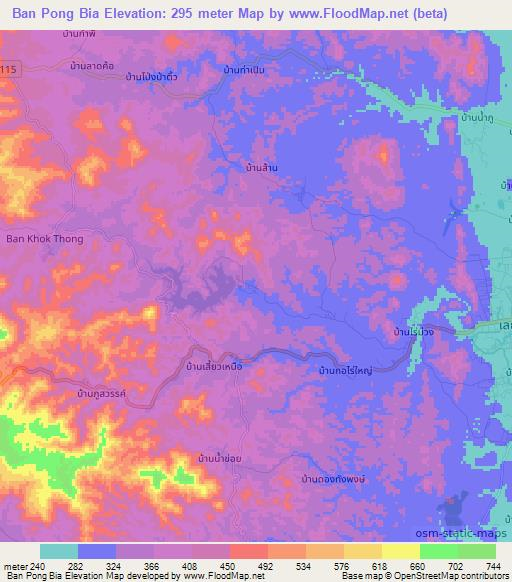 Ban Pong Bia,Thailand Elevation Map