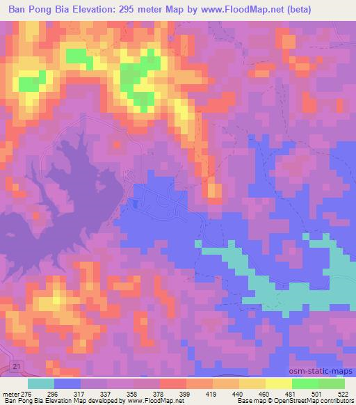Ban Pong Bia,Thailand Elevation Map