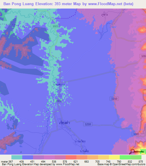 Ban Pong Luang,Thailand Elevation Map