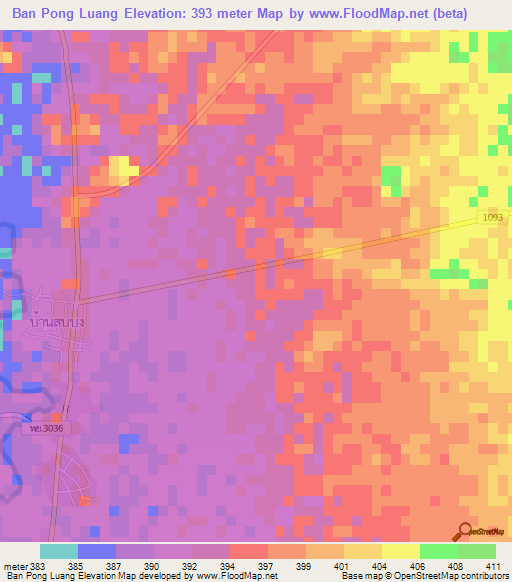 Ban Pong Luang,Thailand Elevation Map