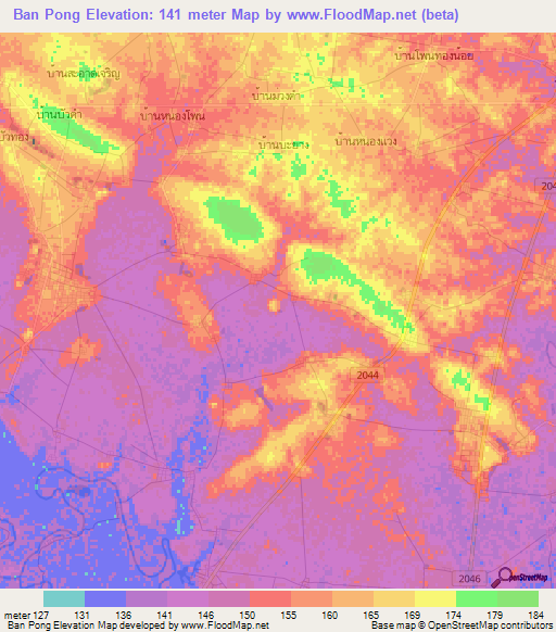 Ban Pong,Thailand Elevation Map