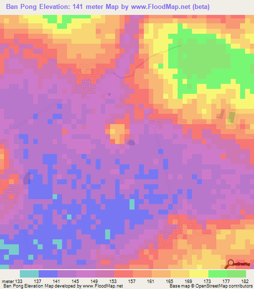 Ban Pong,Thailand Elevation Map
