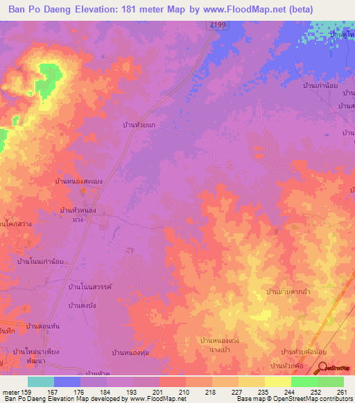 Ban Po Daeng,Thailand Elevation Map