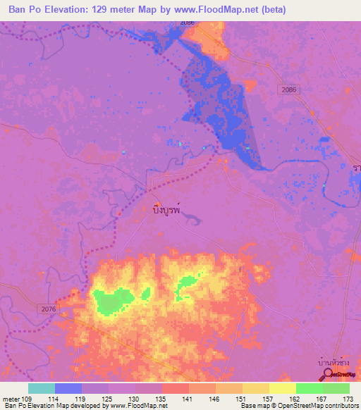 Ban Po,Thailand Elevation Map