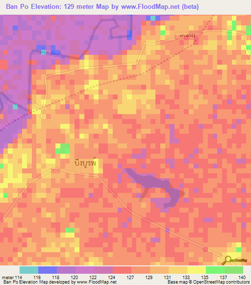 Ban Po,Thailand Elevation Map
