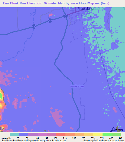 Ban Pluak Ron,Thailand Elevation Map