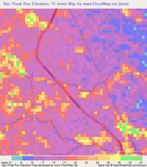 Ban Pluak Ron,Thailand Elevation Map