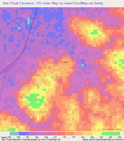 Ban Pluak,Thailand Elevation Map