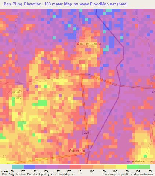 Ban Pling,Thailand Elevation Map