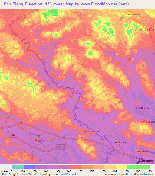 Ban Pleng,Thailand Elevation Map