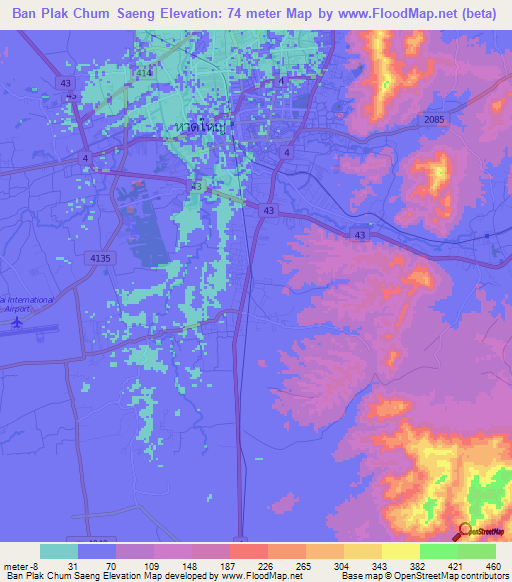 Ban Plak Chum Saeng,Thailand Elevation Map