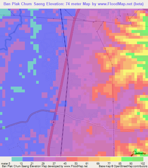 Ban Plak Chum Saeng,Thailand Elevation Map