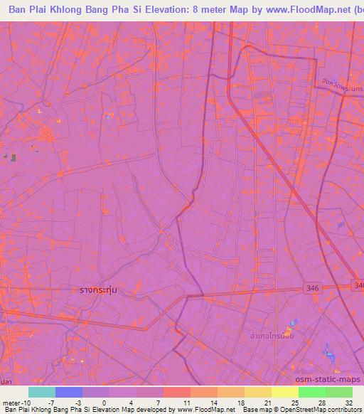 Ban Plai Khlong Bang Pha Si,Thailand Elevation Map