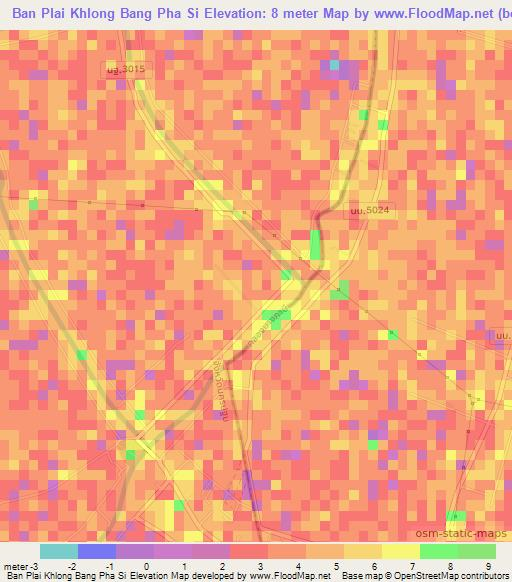 Ban Plai Khlong Bang Pha Si,Thailand Elevation Map