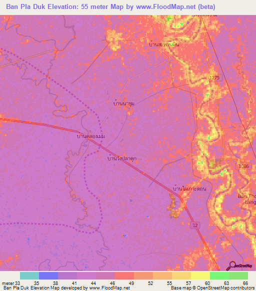 Ban Pla Duk,Thailand Elevation Map