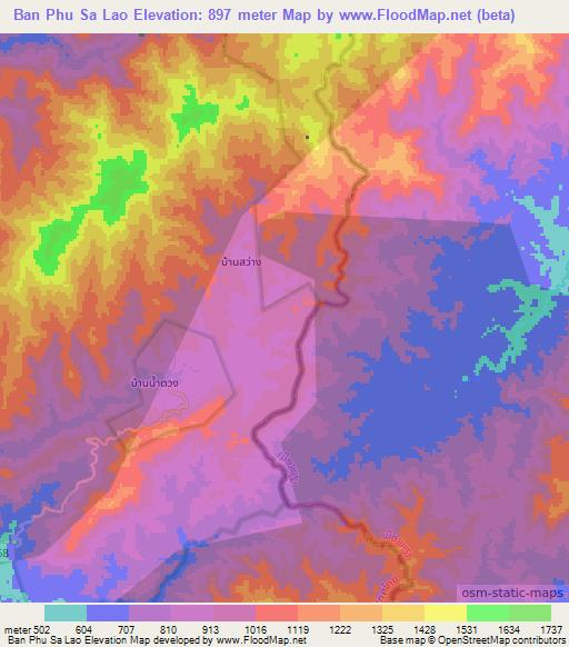 Ban Phu Sa Lao,Thailand Elevation Map