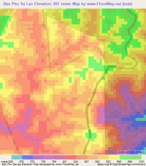 Ban Phu Sa Lao,Thailand Elevation Map