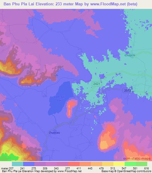 Ban Phu Pla Lai,Thailand Elevation Map