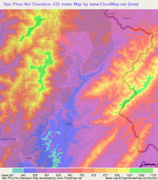 Ban Phun Noi,Thailand Elevation Map